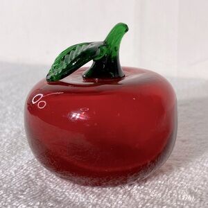 Vintage Vibrant Red & Green Glass Apple Sculpture Glass Art